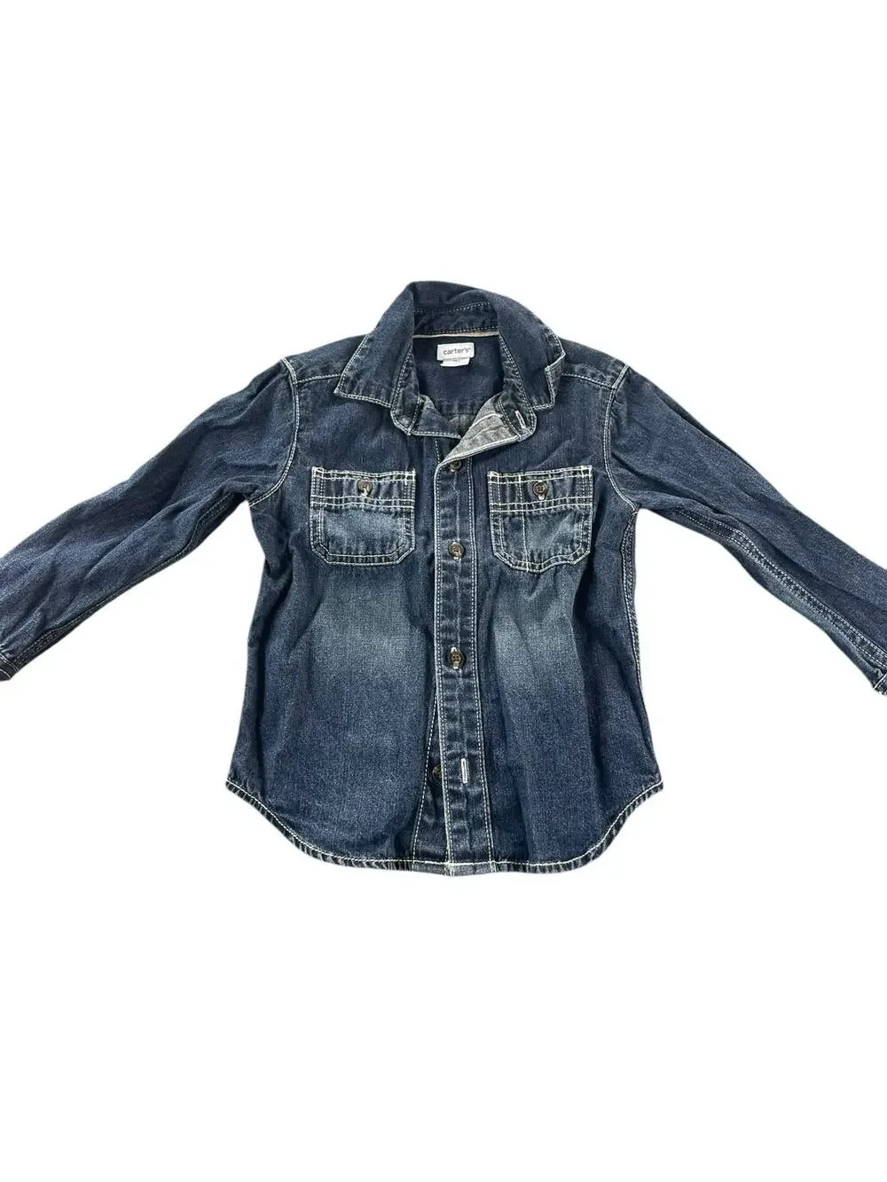 Carters Boys Blue Denim Long Sleeve Button Down Shirt Size 3T Toddler